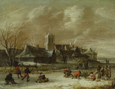 Town in Winter with Figures Skating by Salomon Rombouts